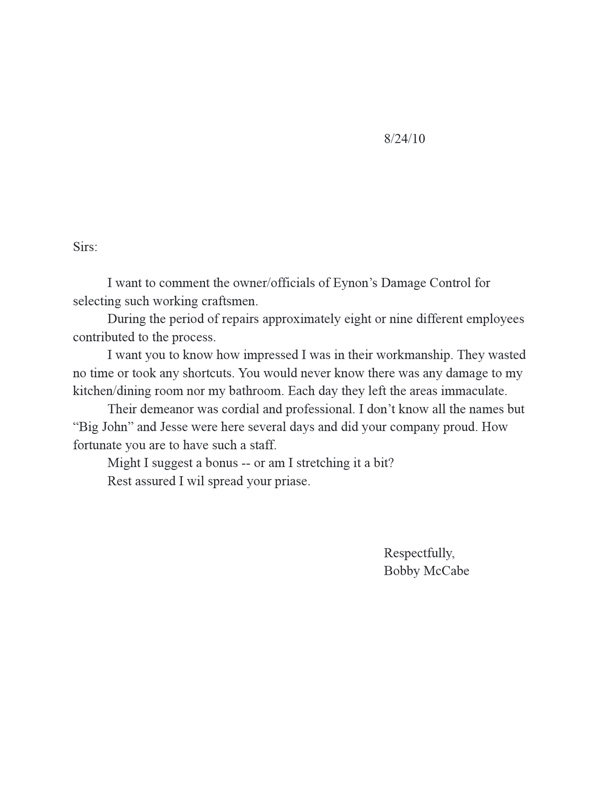 Letter from Bobby McCabe