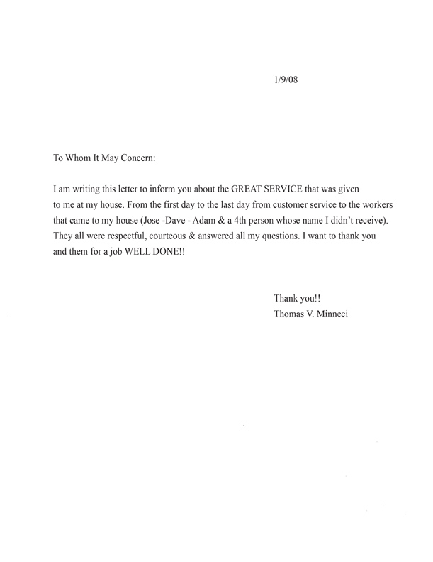 Letter from Thomas Minneci